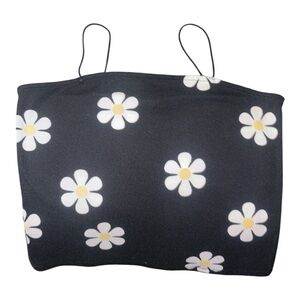 Faded Rose Ribbed Black Floral Crop Top